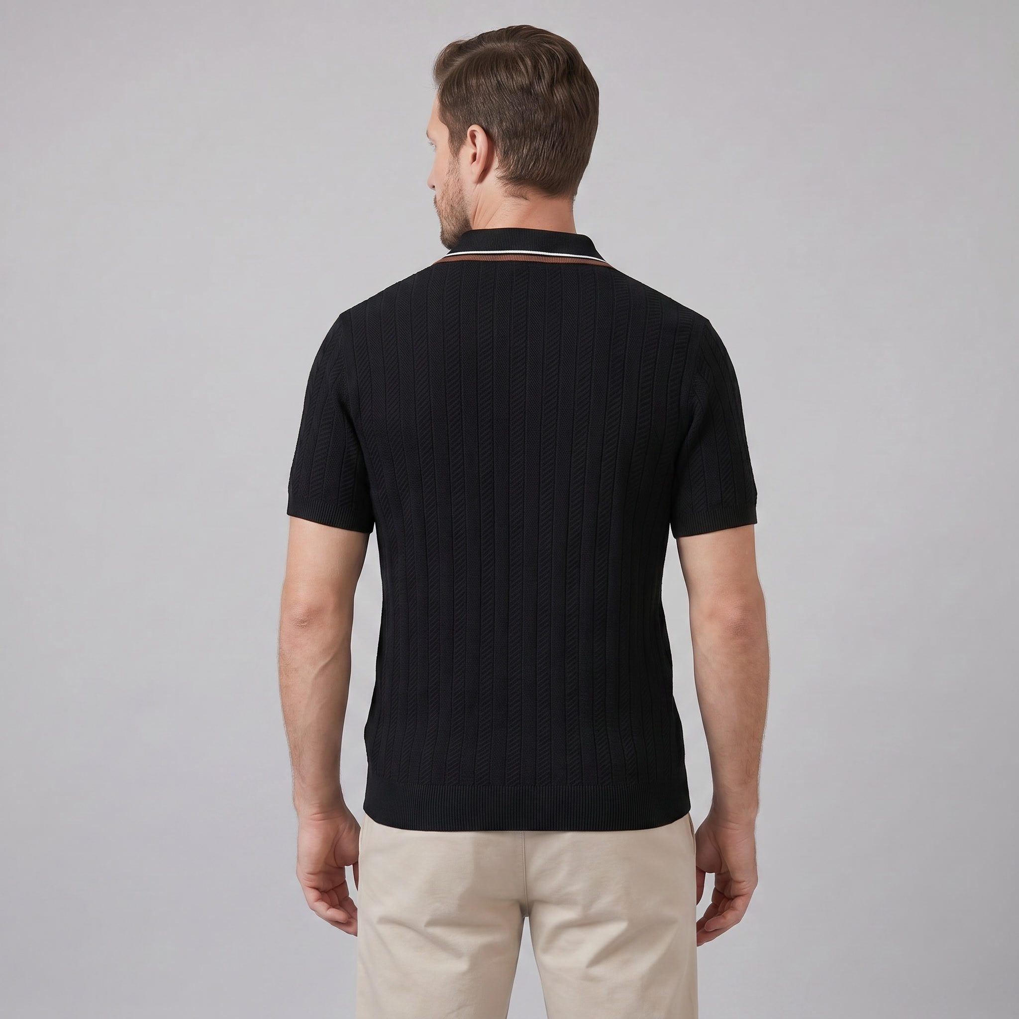 Men's Knit Polo Shirt - Contrast Collar, Casual Style for Everyday Wear
