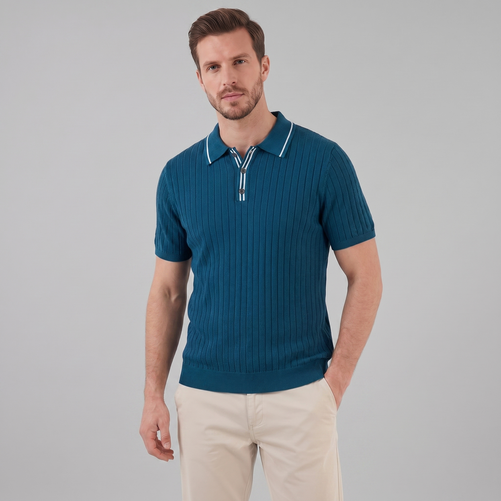 Men's Knit Polo Shirt - Contrast Collar, Casual Style for Everyday Wear