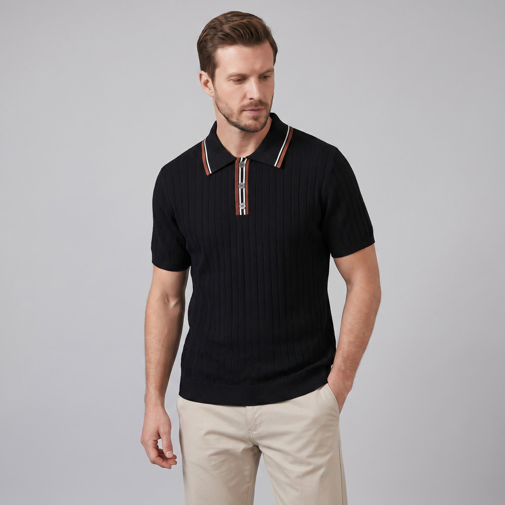 Men's Knit Polo Shirt - Contrast Collar, Casual Style for Everyday Wear