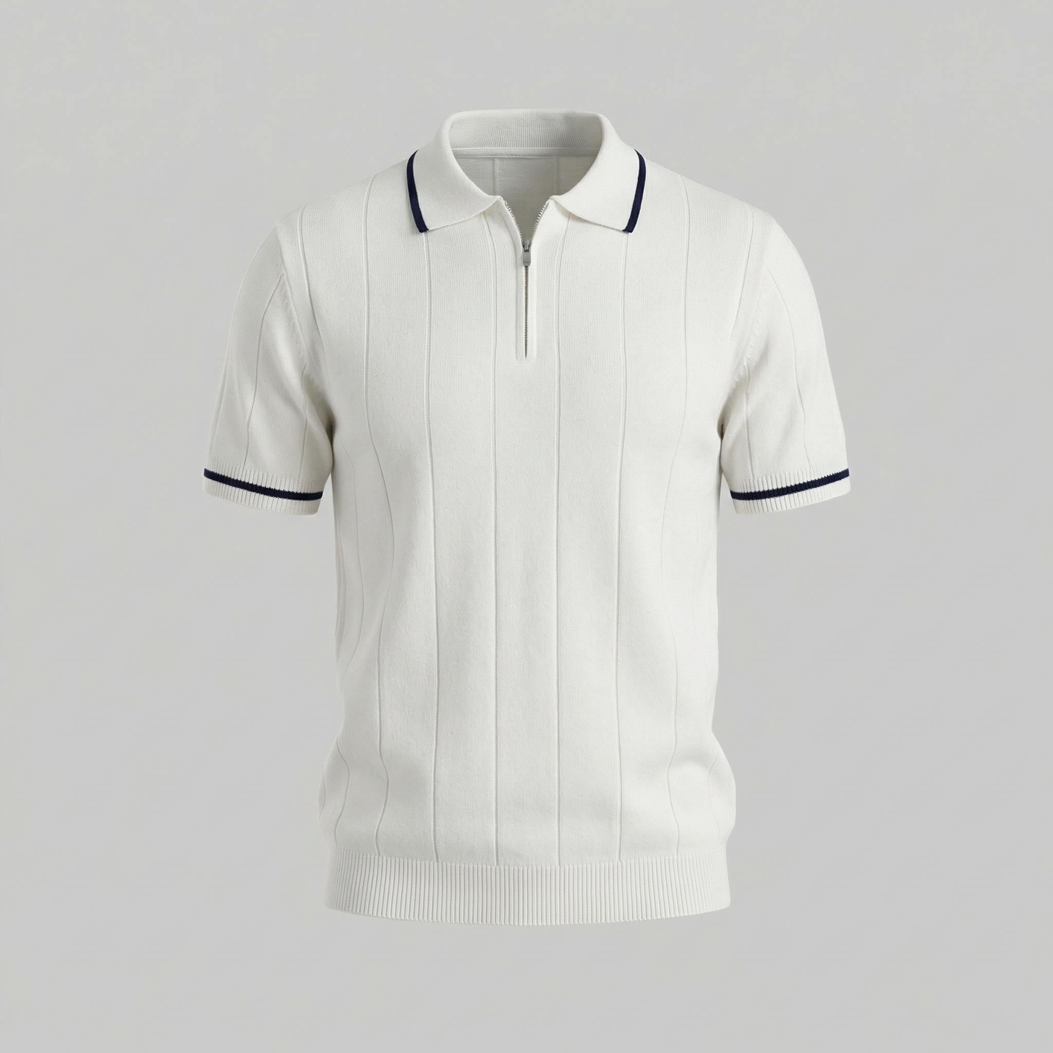 Men's Knit Polo Shirt - Retro Accents - Casual Wear - Comfortable Fit