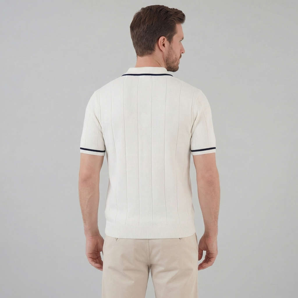 Men's Knit Polo Shirt - Retro Accents - Casual Wear - Comfortable Fit