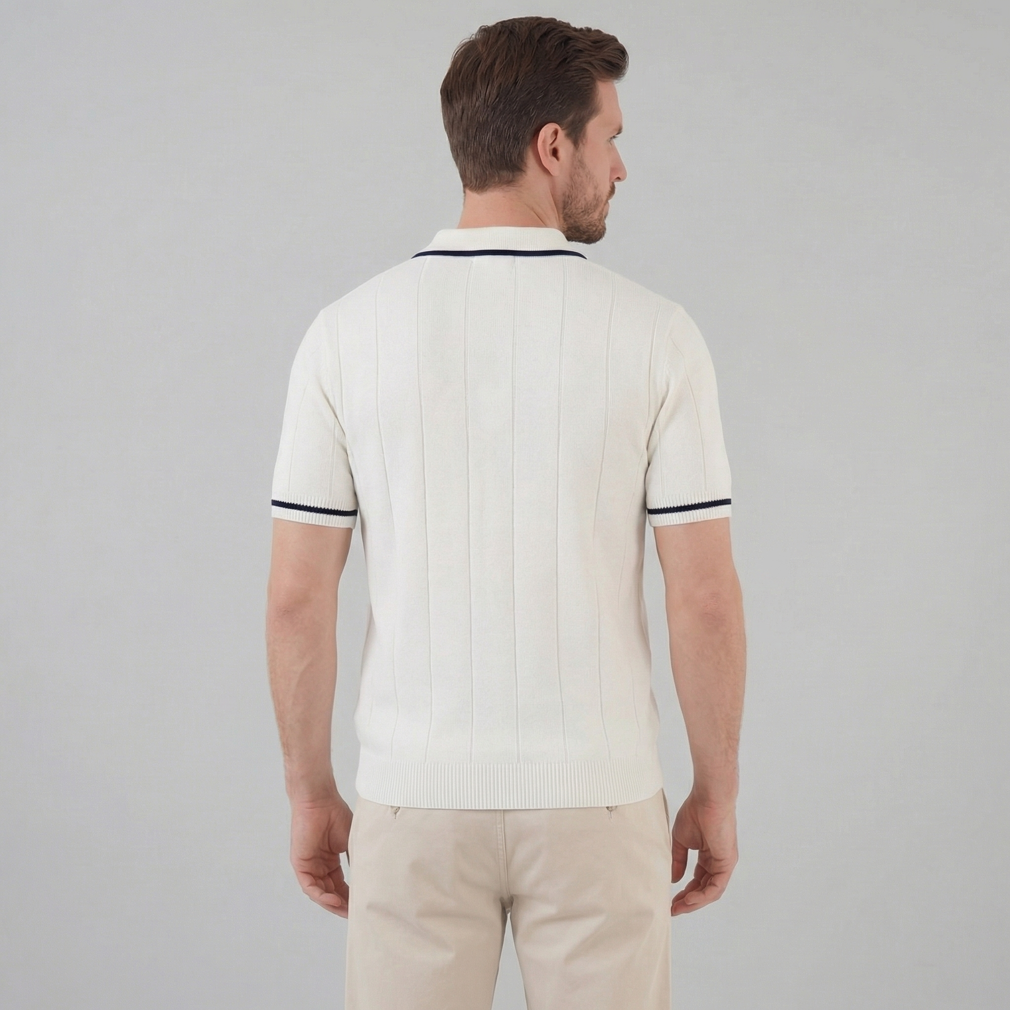 Men's Knit Polo Shirt - Retro Accents - Casual Wear - Comfortable Fit