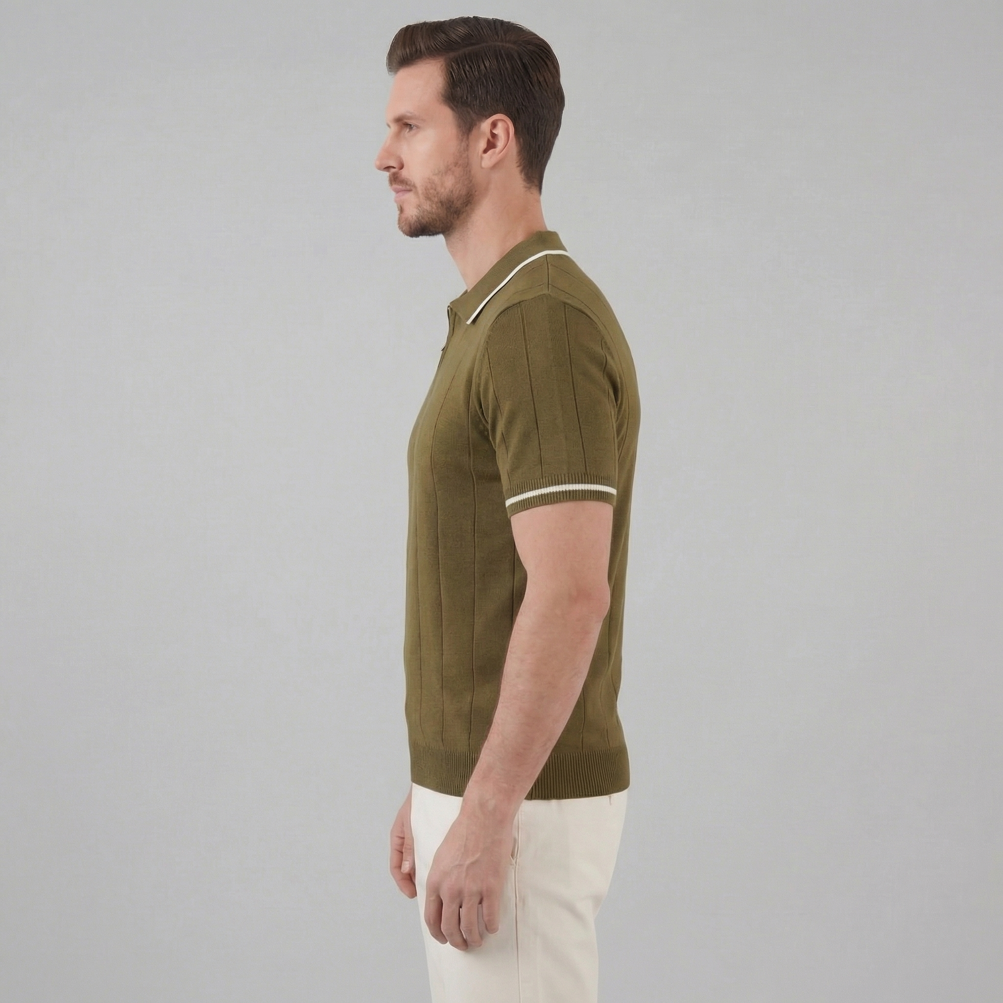 Men's Knit Polo Shirt - Retro Accents - Casual Wear - Comfortable Fit
