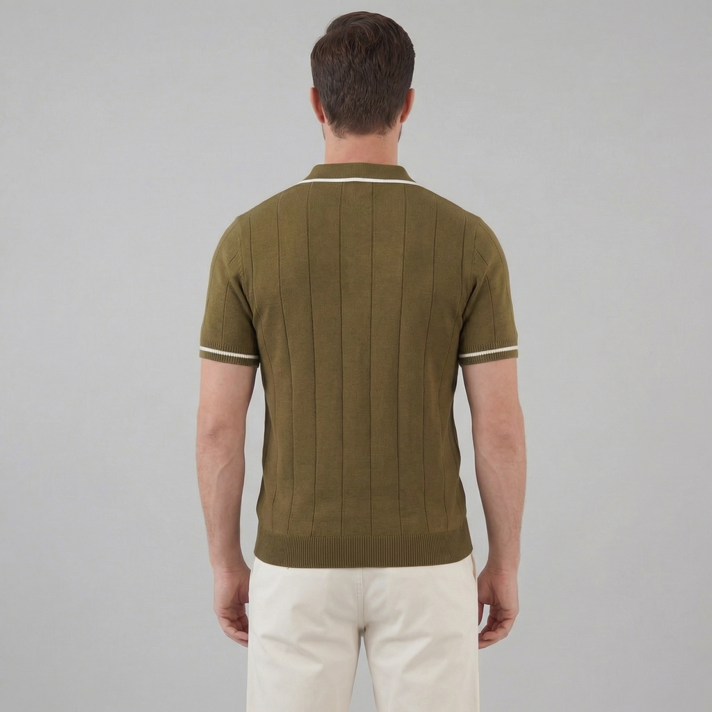 Men's Knit Polo Shirt - Retro Accents - Casual Wear - Comfortable Fit