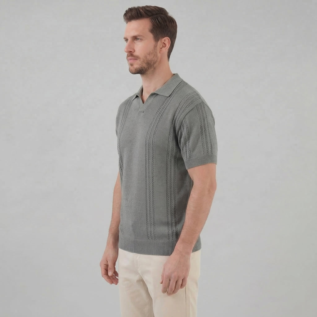 Men's Knit Polo Shirt - Soft Cotton Blend - Casual Wear - Short Sleeve