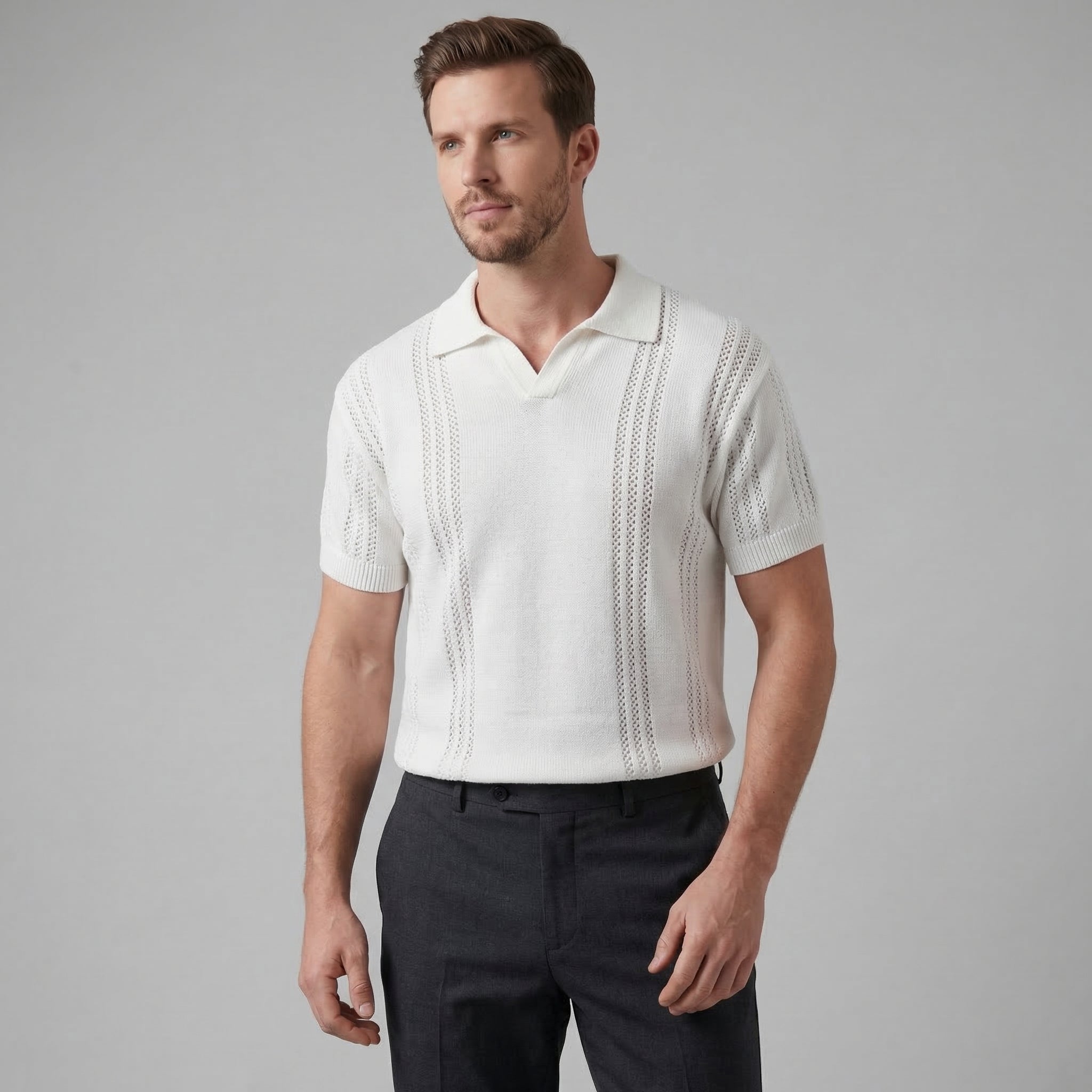 Men's Knit Polo Shirt - Soft Cotton Blend - Casual Wear - Short Sleeve