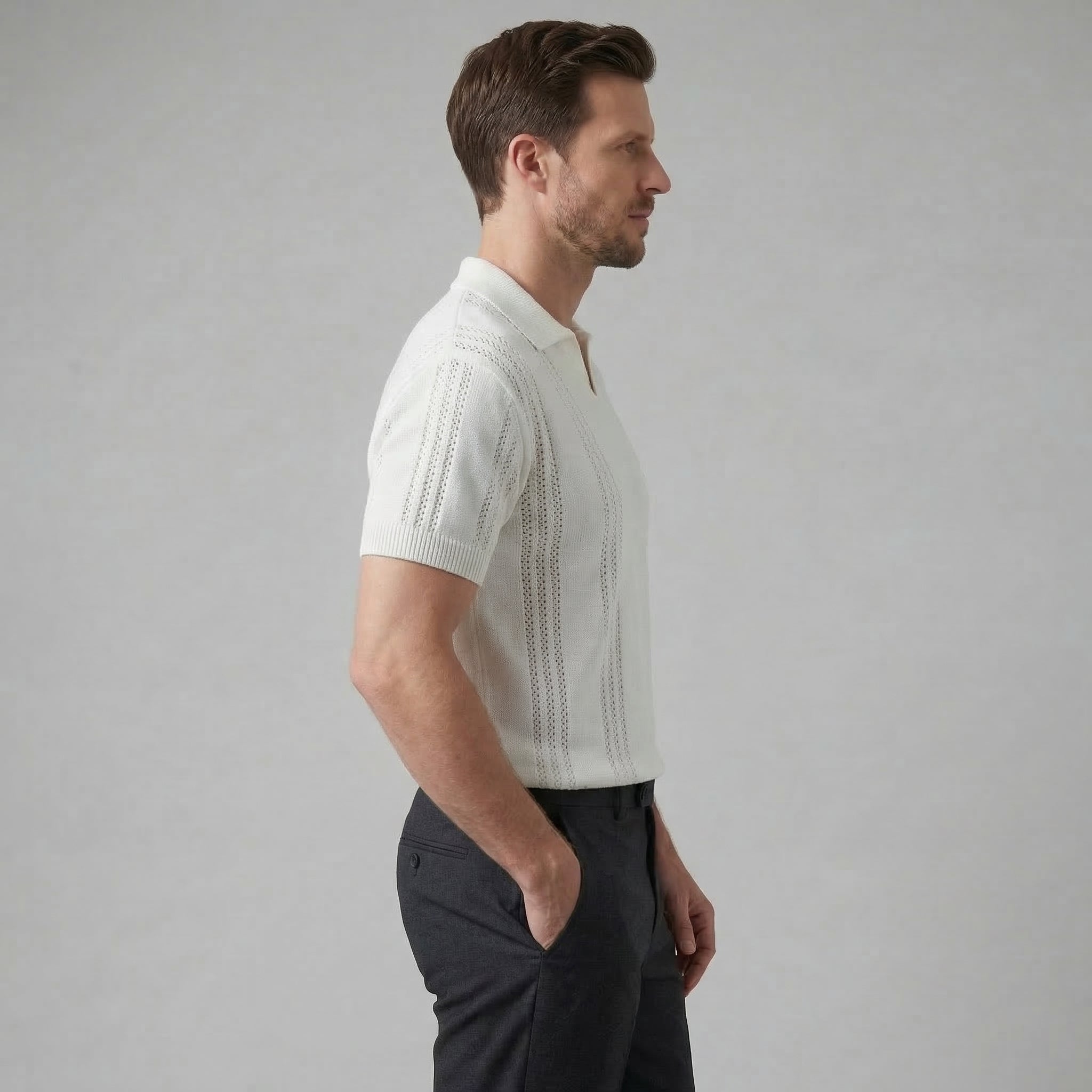 Men's Knit Polo Shirt - Soft Cotton Blend - Casual Wear - Short Sleeve