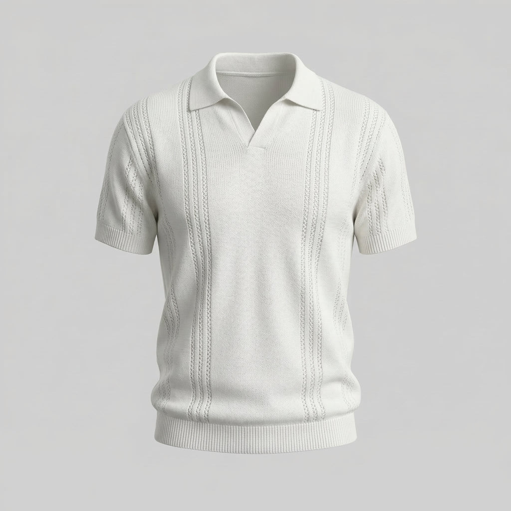 Men's Knit Polo Shirt - Soft Cotton Blend - Casual Wear - Short Sleeve