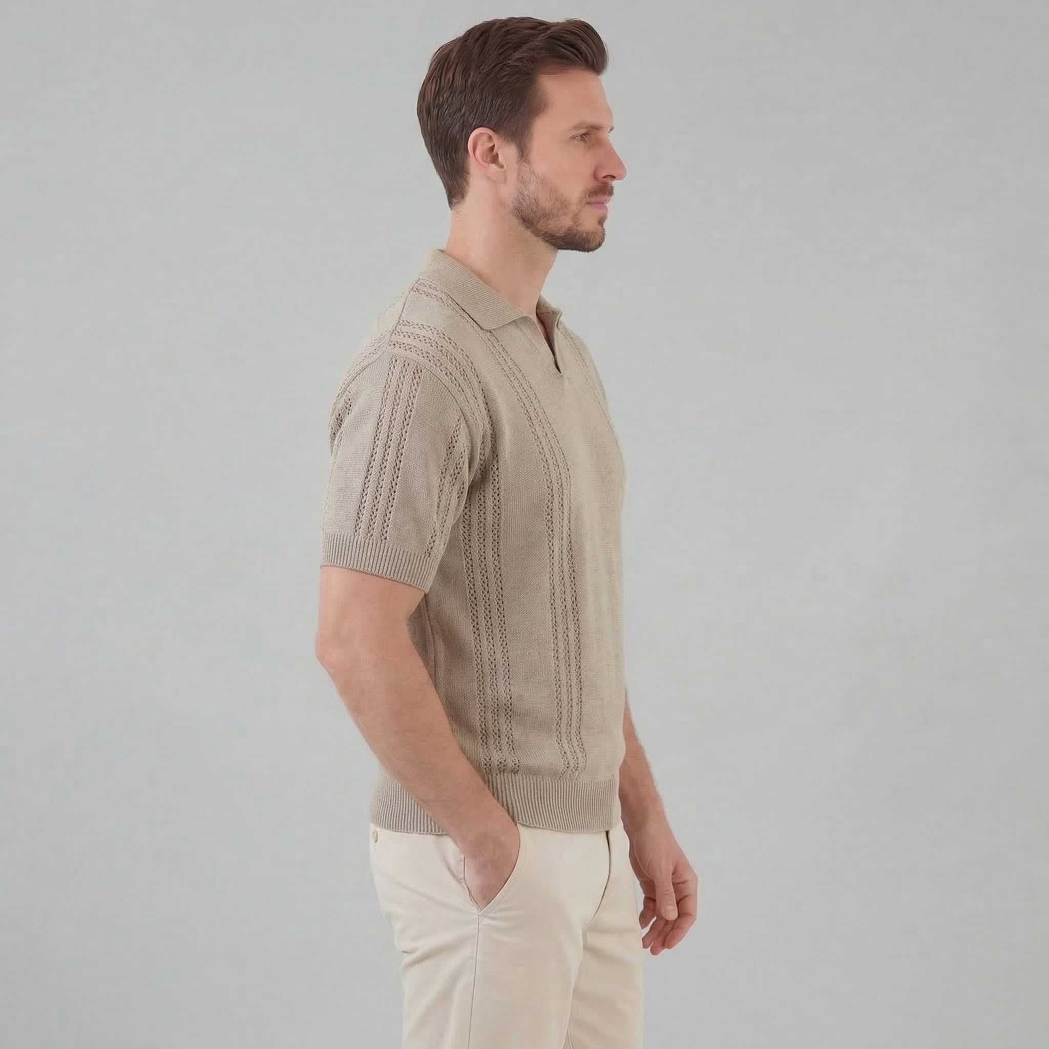 Men's Knit Polo Shirt - Soft Cotton Blend - Casual Wear - Short Sleeve