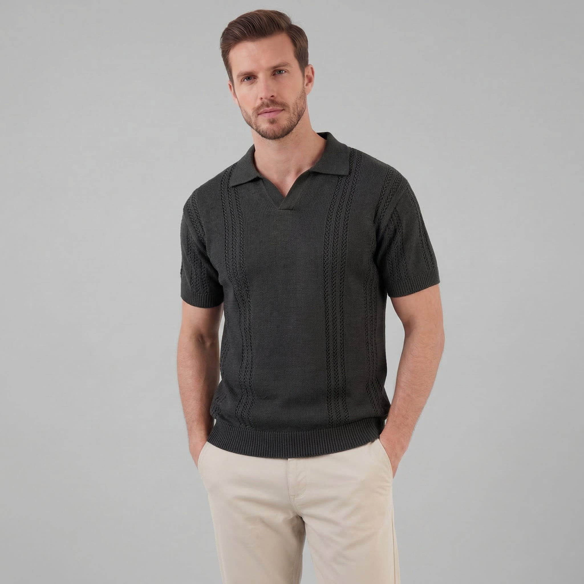 Men's Knit Polo Shirt - Soft Cotton Blend - Casual Wear - Short Sleeve