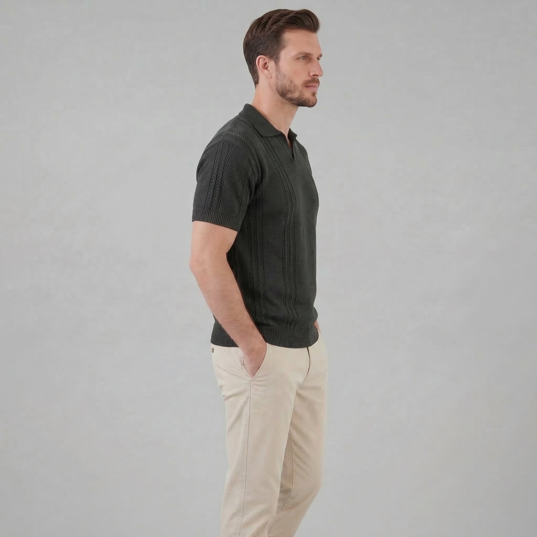 Men's Knit Polo Shirt - Soft Cotton Blend - Casual Wear - Short Sleeve