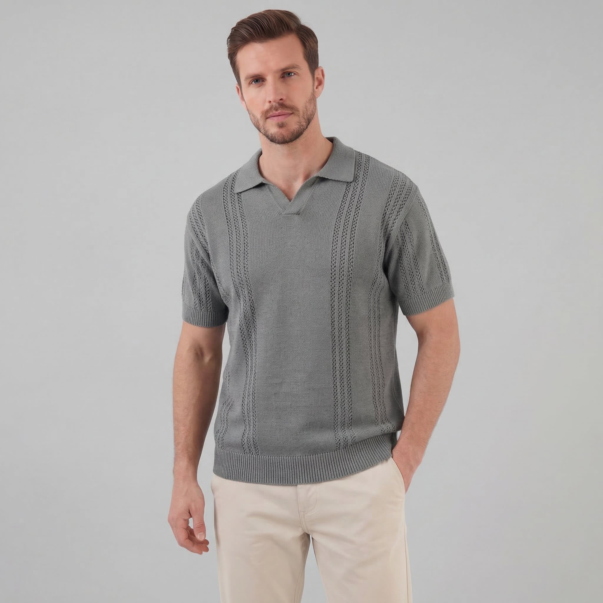 Men's Knit Polo Shirt - Soft Cotton Blend - Casual Wear - Short Sleeve