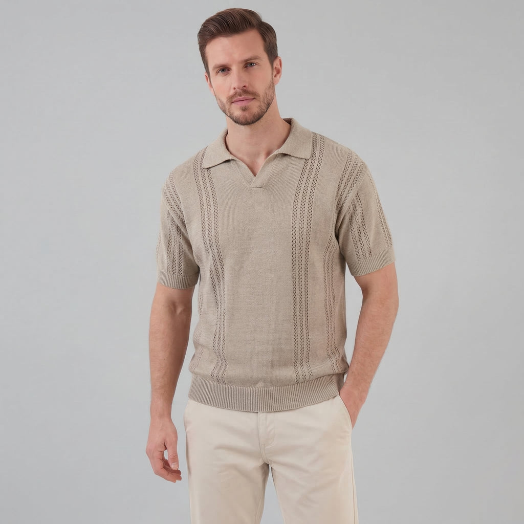 Men's Knit Polo Shirt - Soft Cotton Blend - Casual Wear - Short Sleeve