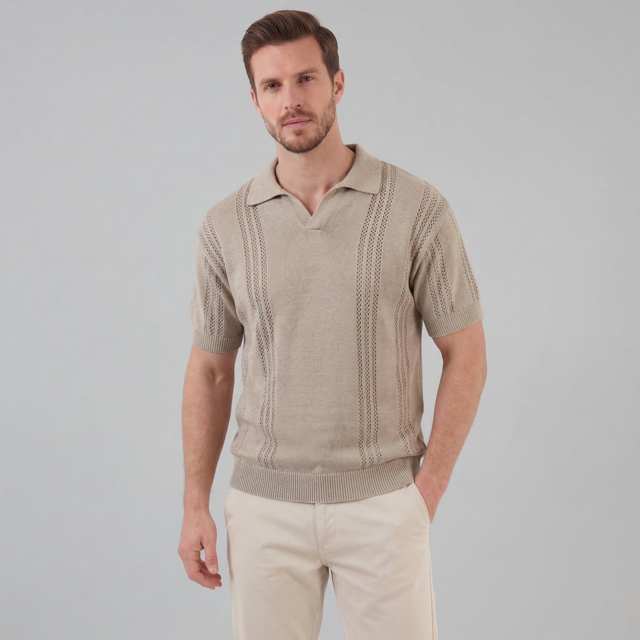 Men's Knit Polo Shirt - Soft Cotton Blend - Casual Wear - Short Sleeve