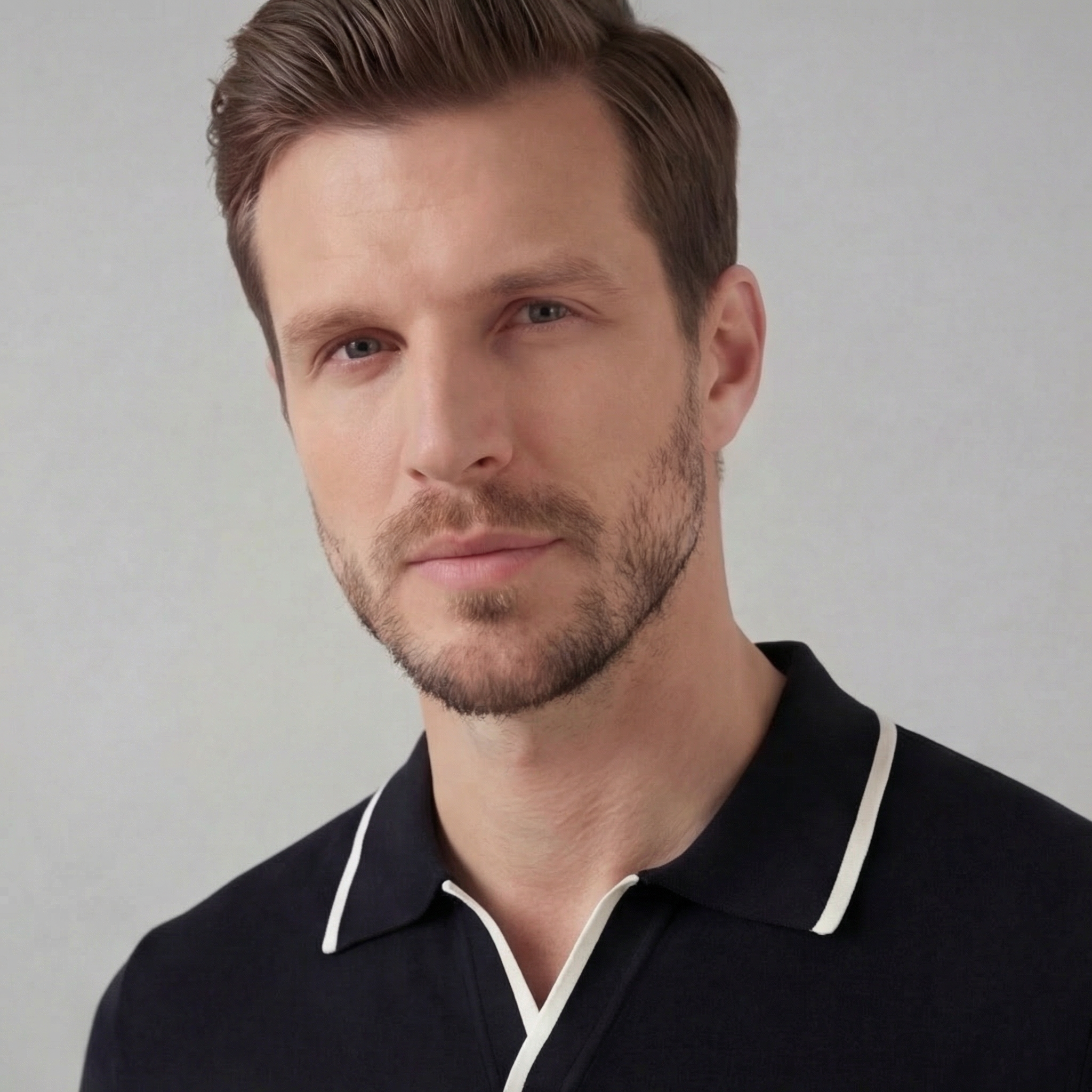 Men’s Knit Polo Shirt in Cotton with White Trim for Casual Wear