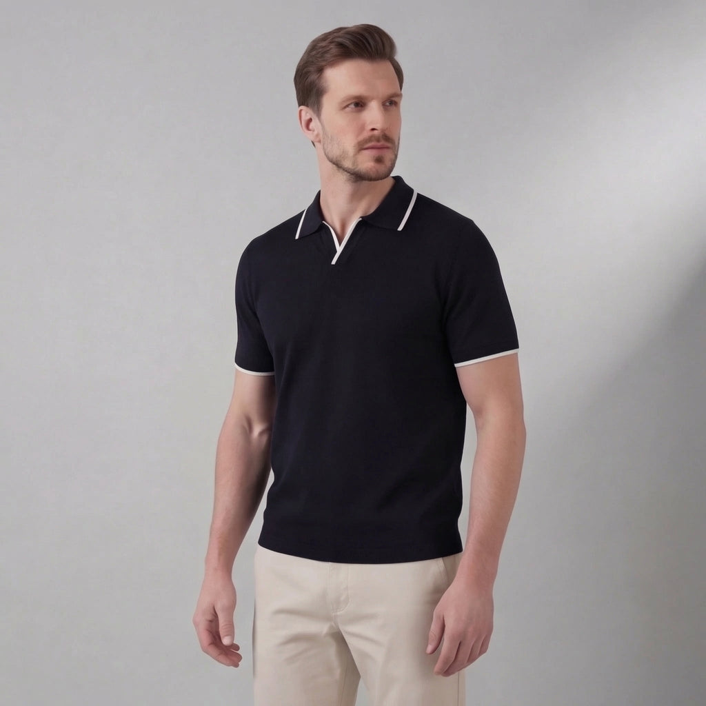 Men’s Knit Polo Shirt in Cotton with White Trim for Casual Wear