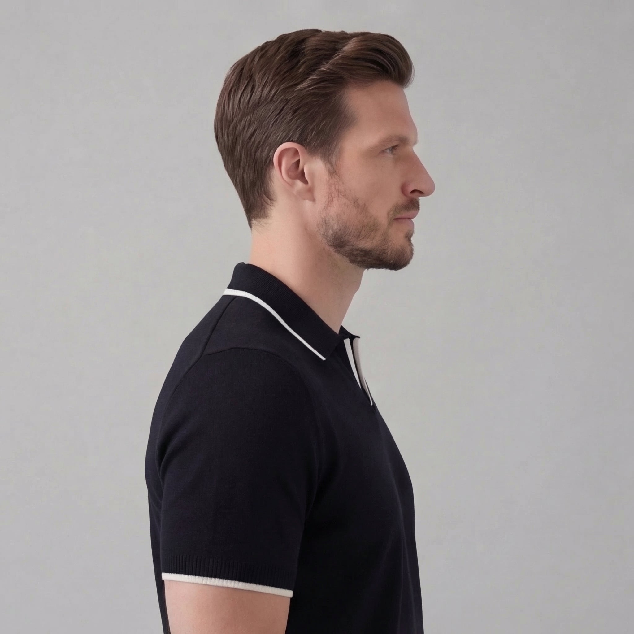 Men’s Knit Polo Shirt in Cotton with White Trim for Casual Wear