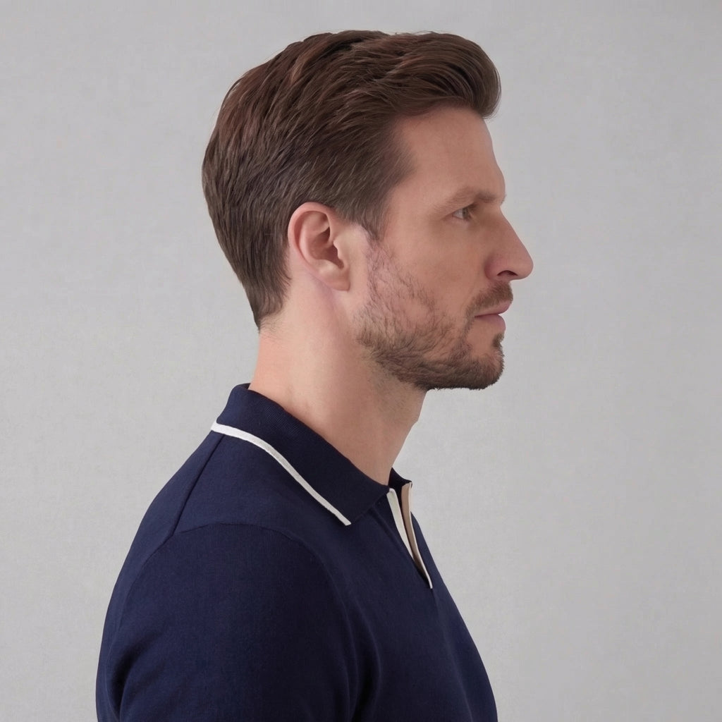Men’s Knit Polo Shirt in Cotton with White Trim for Casual Wear