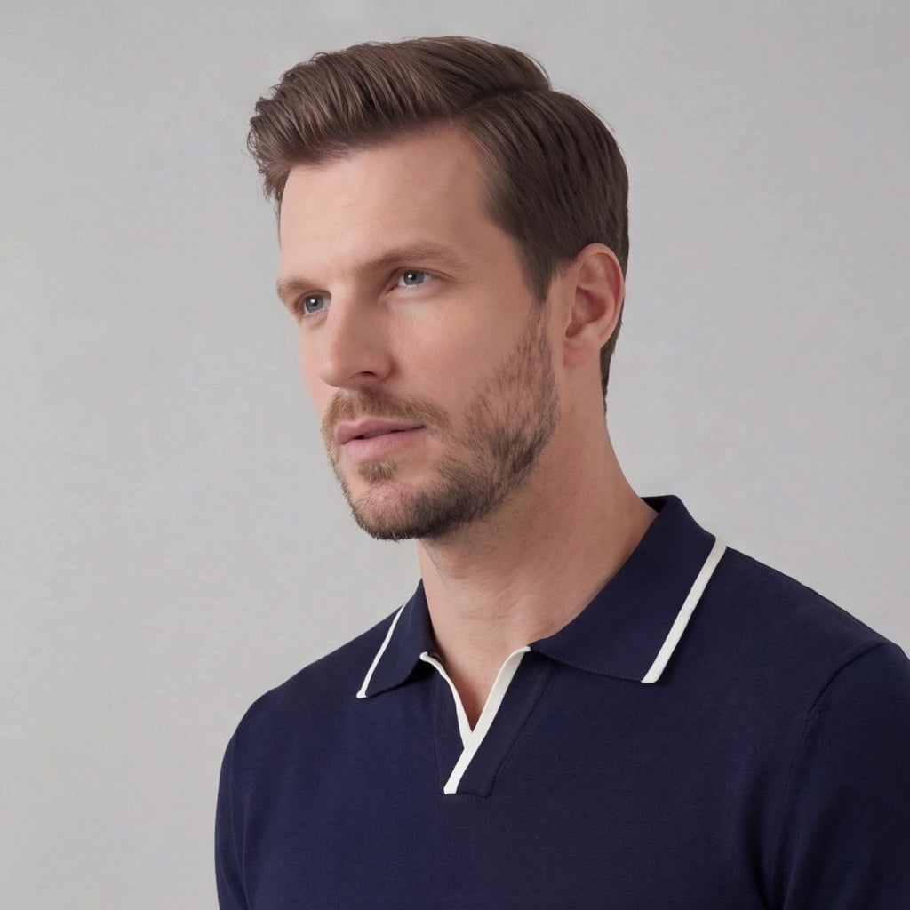 Men’s Knit Polo Shirt in Cotton with White Trim for Casual Wear