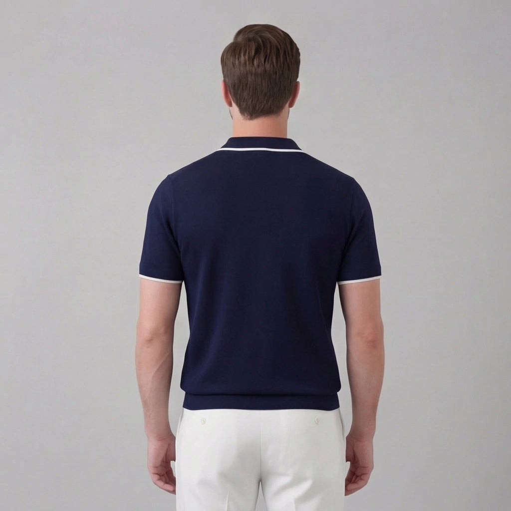 Men’s Knit Polo Shirt in Cotton with White Trim for Casual Wear