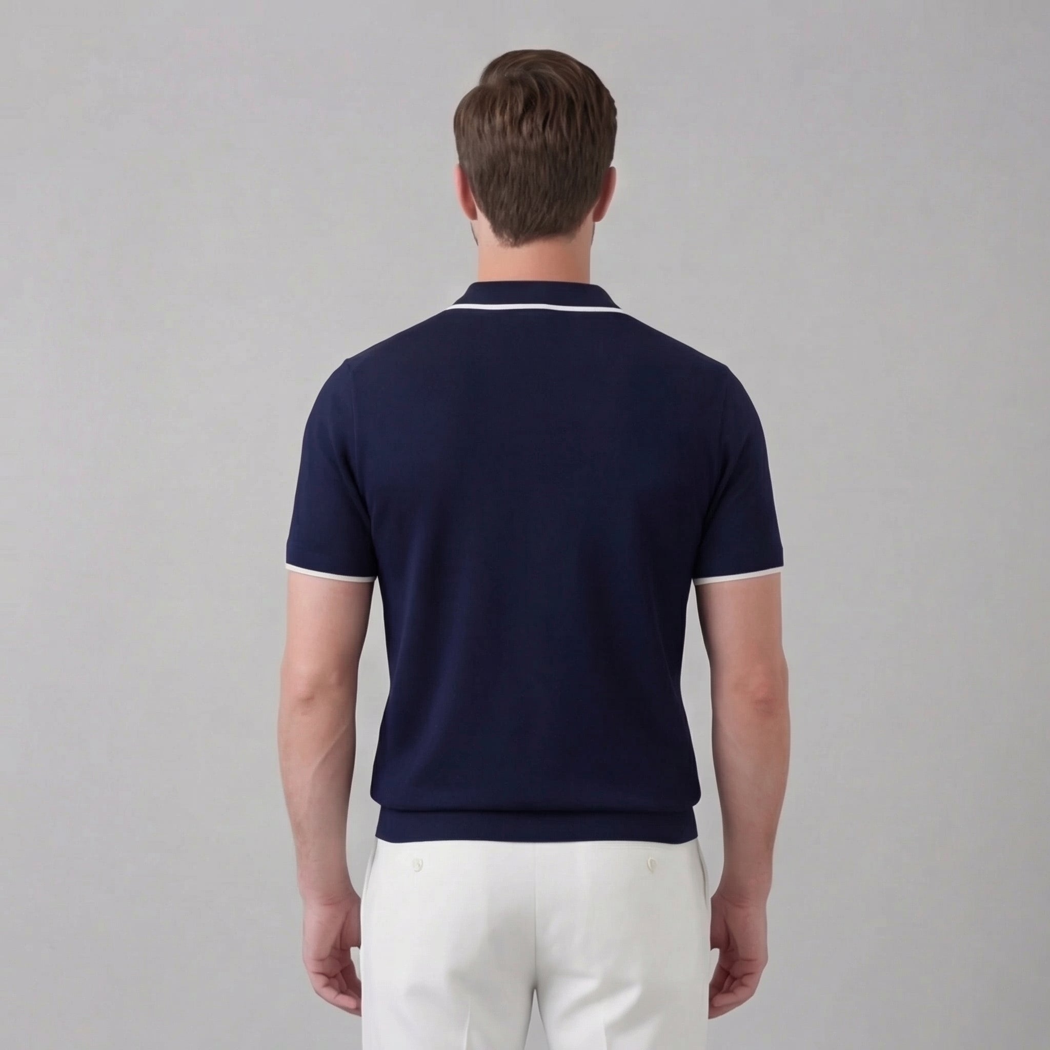 Men’s Knit Polo Shirt in Cotton with White Trim for Casual Wear