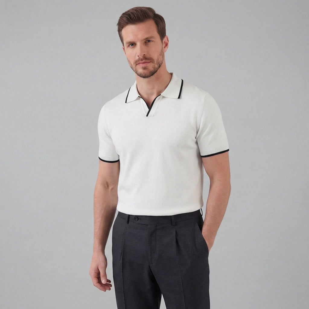 Men’s Knit Polo Shirt in Cotton with White Trim for Casual Wear