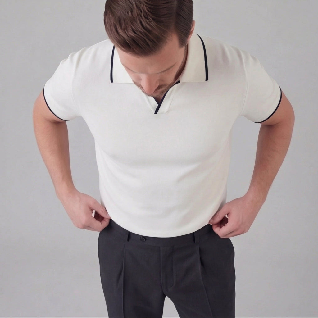 Men’s Knit Polo Shirt in Cotton with White Trim for Casual Wear