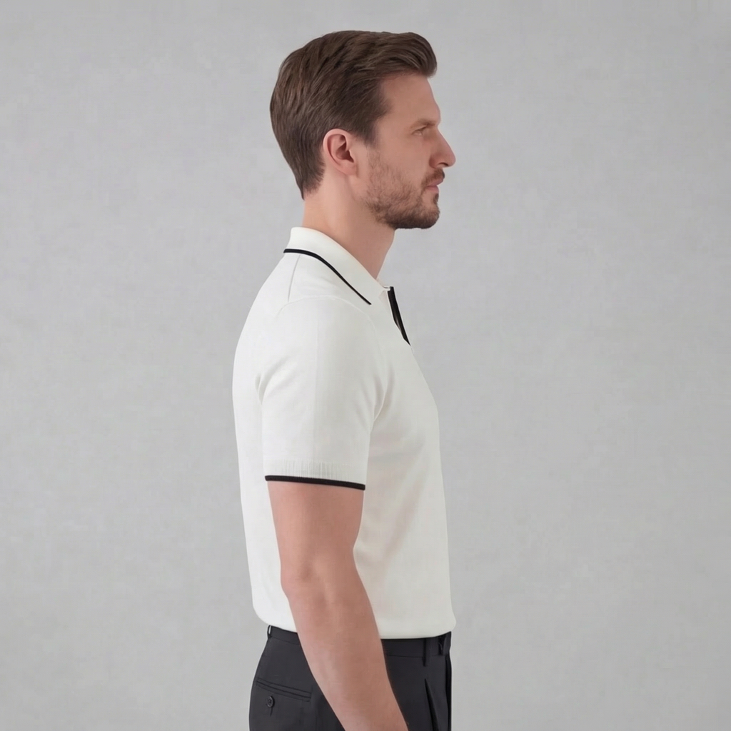 Men’s Knit Polo Shirt in Cotton with White Trim for Casual Wear