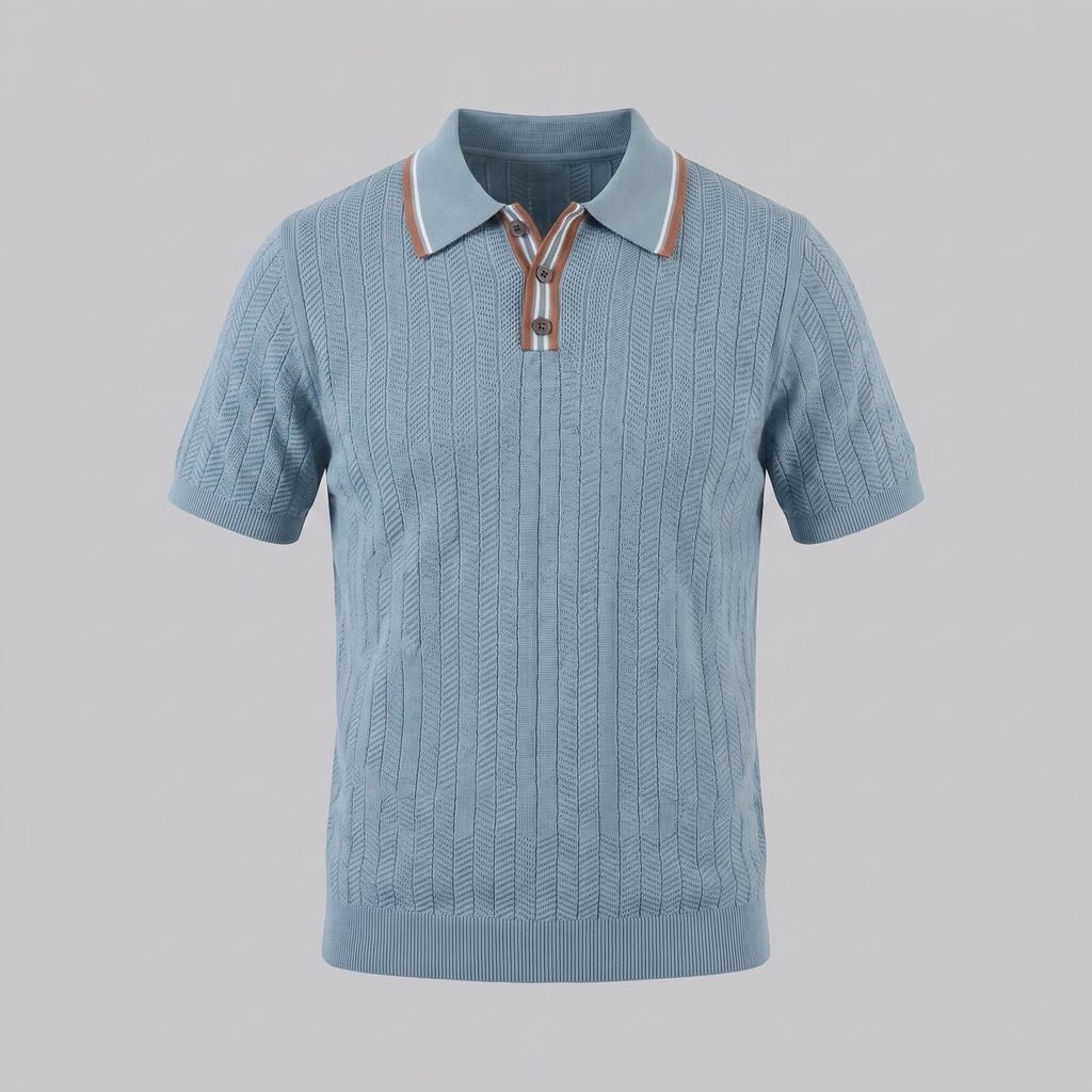 Men's Knit Polo Shirt with Contrast Collar - Casual Wear for Everyday Comfort