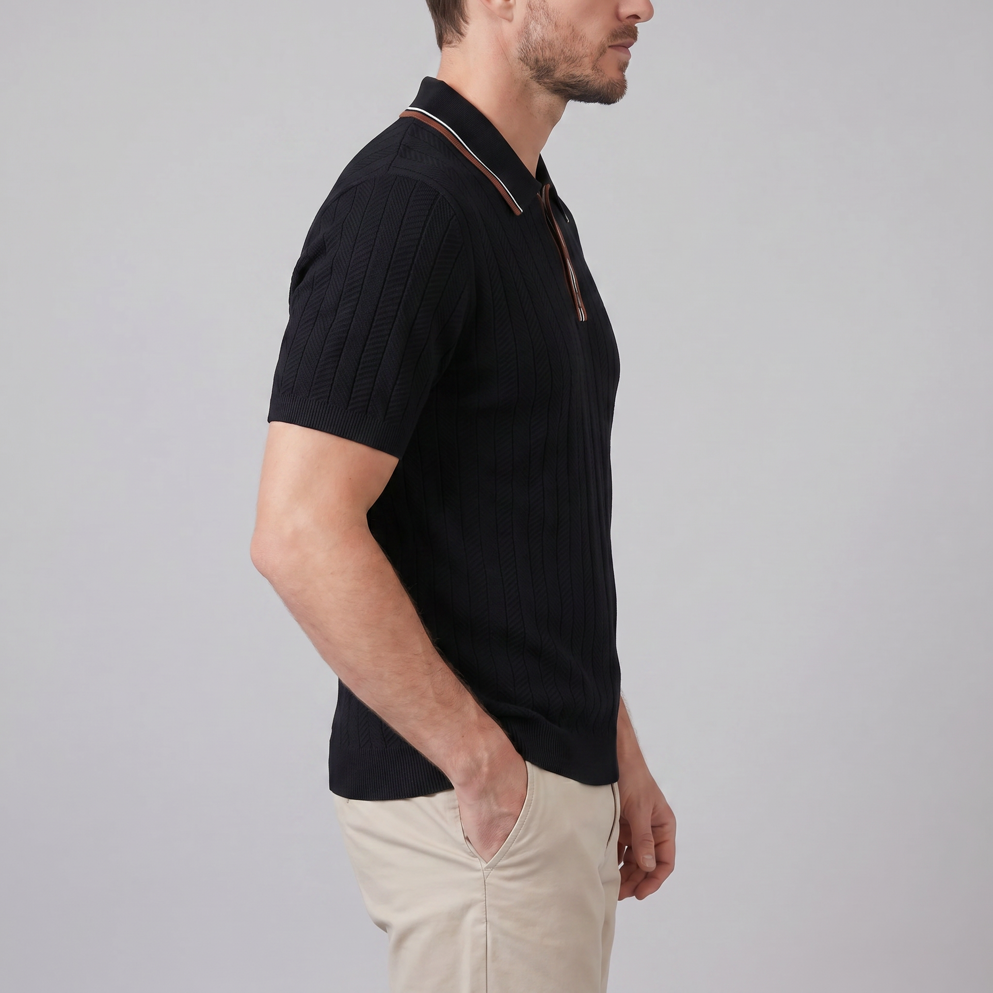 Men's Knit Polo Shirt with Contrast Collar - Casual Wear for Everyday Comfort