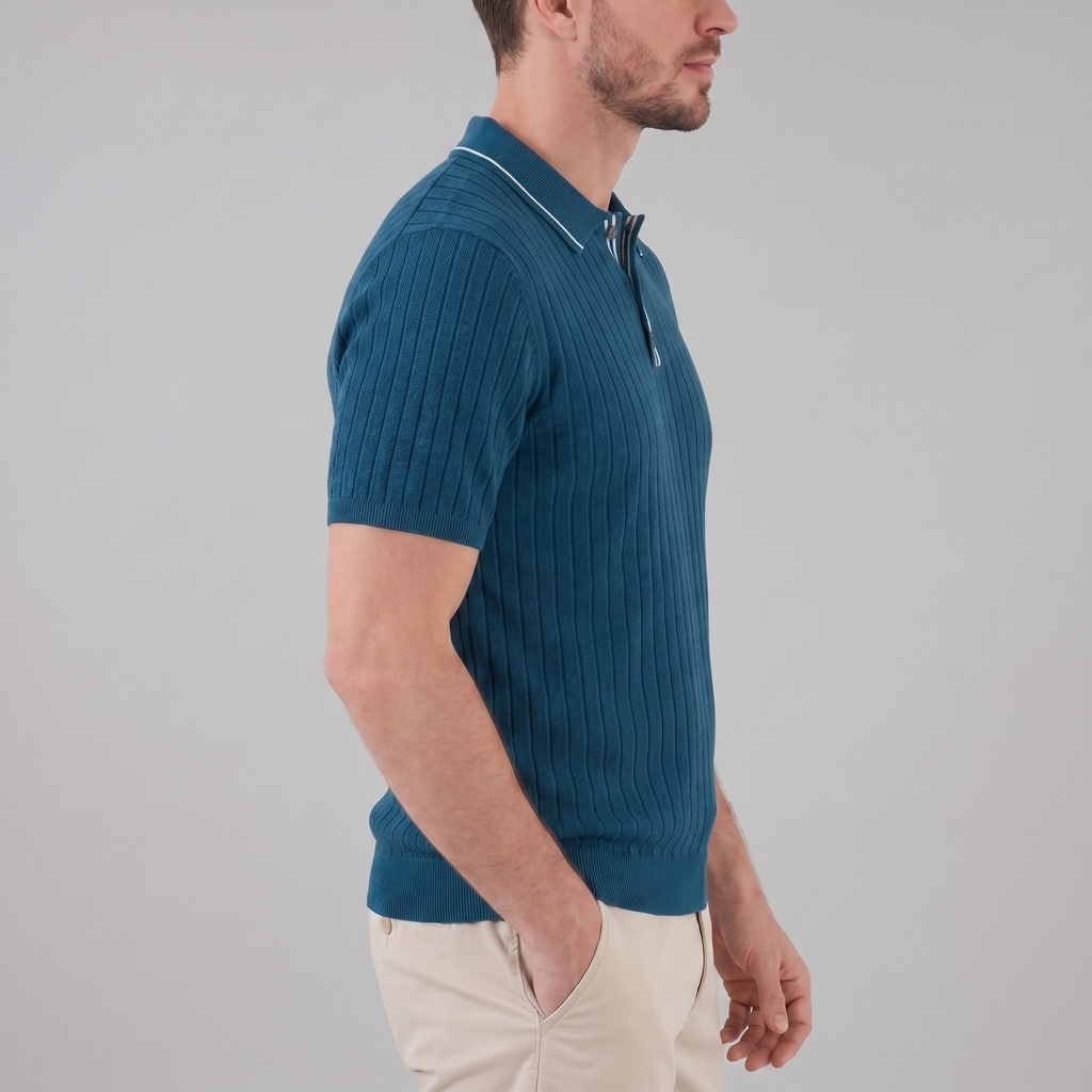 Men's Knit Polo Shirt with Contrast Collar - Casual Wear for Everyday Comfort