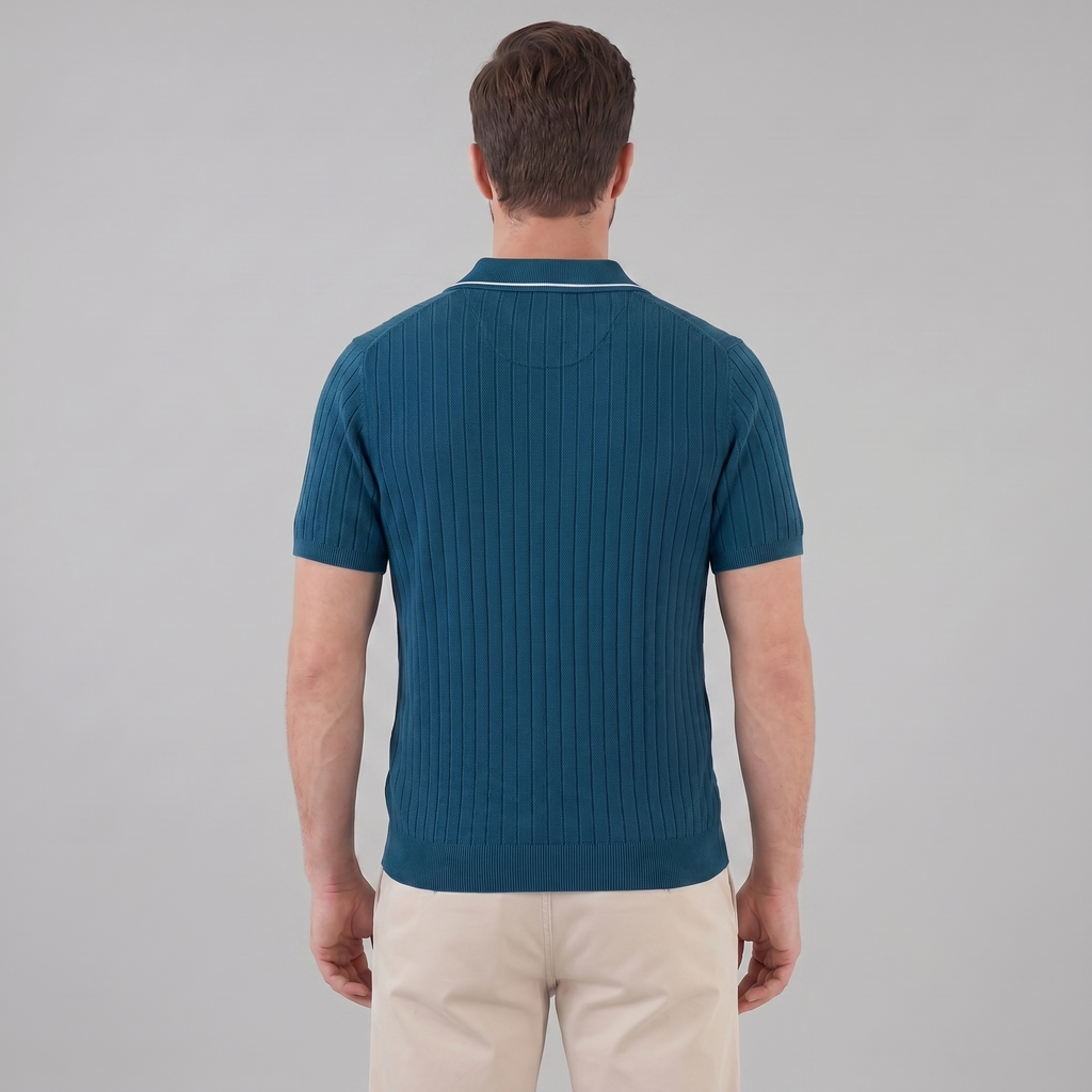 Men's Knit Polo Shirt with Contrast Collar - Casual Wear for Everyday Comfort