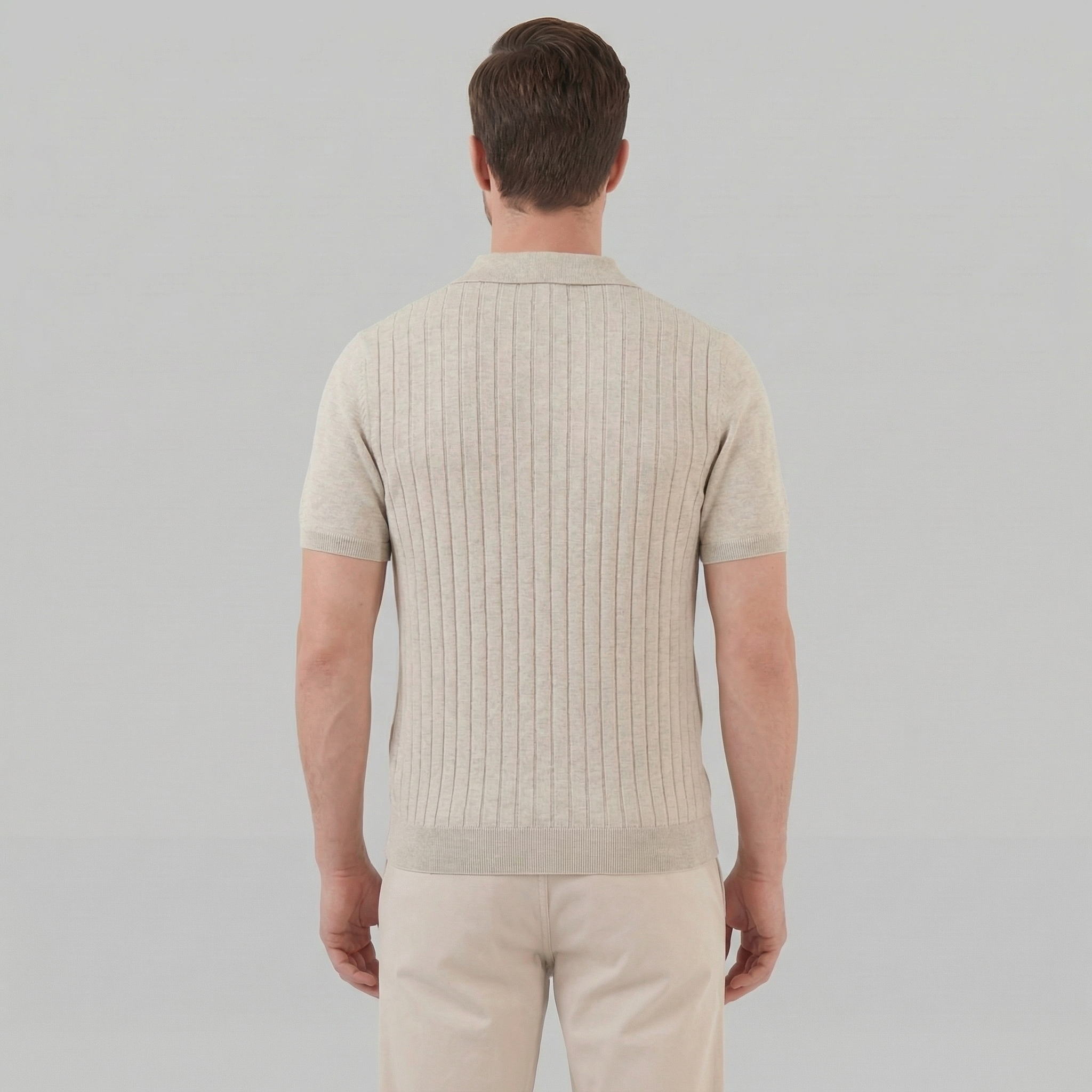 Men's Knit Polo Shirt with Stripes for Casual Wear