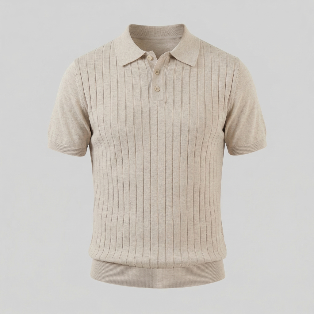 Men's Knit Polo Shirt with Stripes for Casual Wear