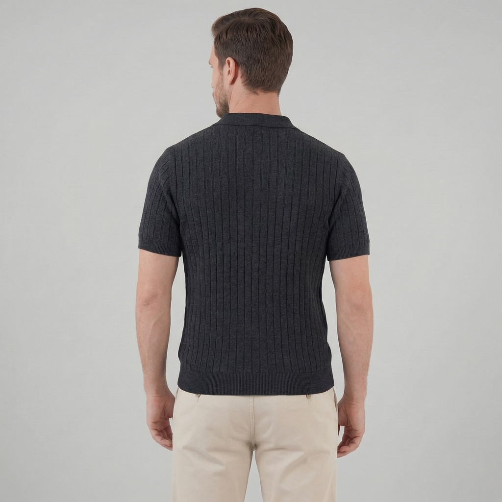Men's Knit Polo Shirt with Stripes for Casual Wear