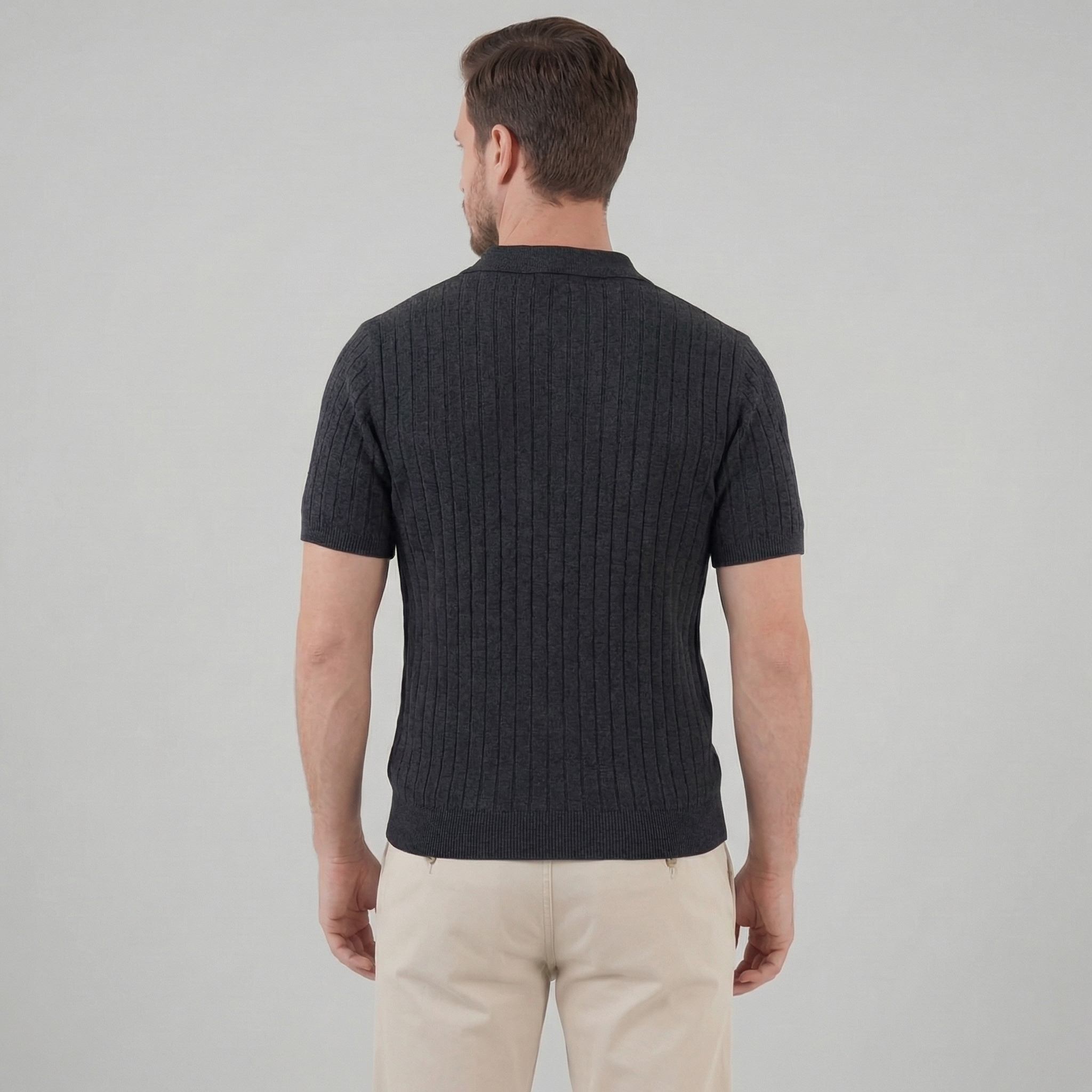 Men's Knit Polo Shirt with Stripes for Casual Wear