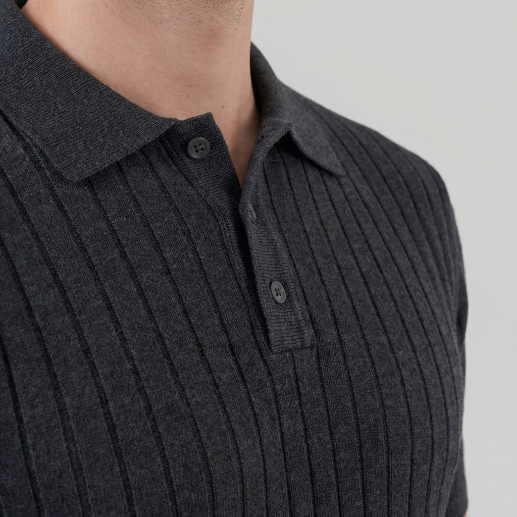 Men's Knit Polo Shirt with Stripes for Casual Wear