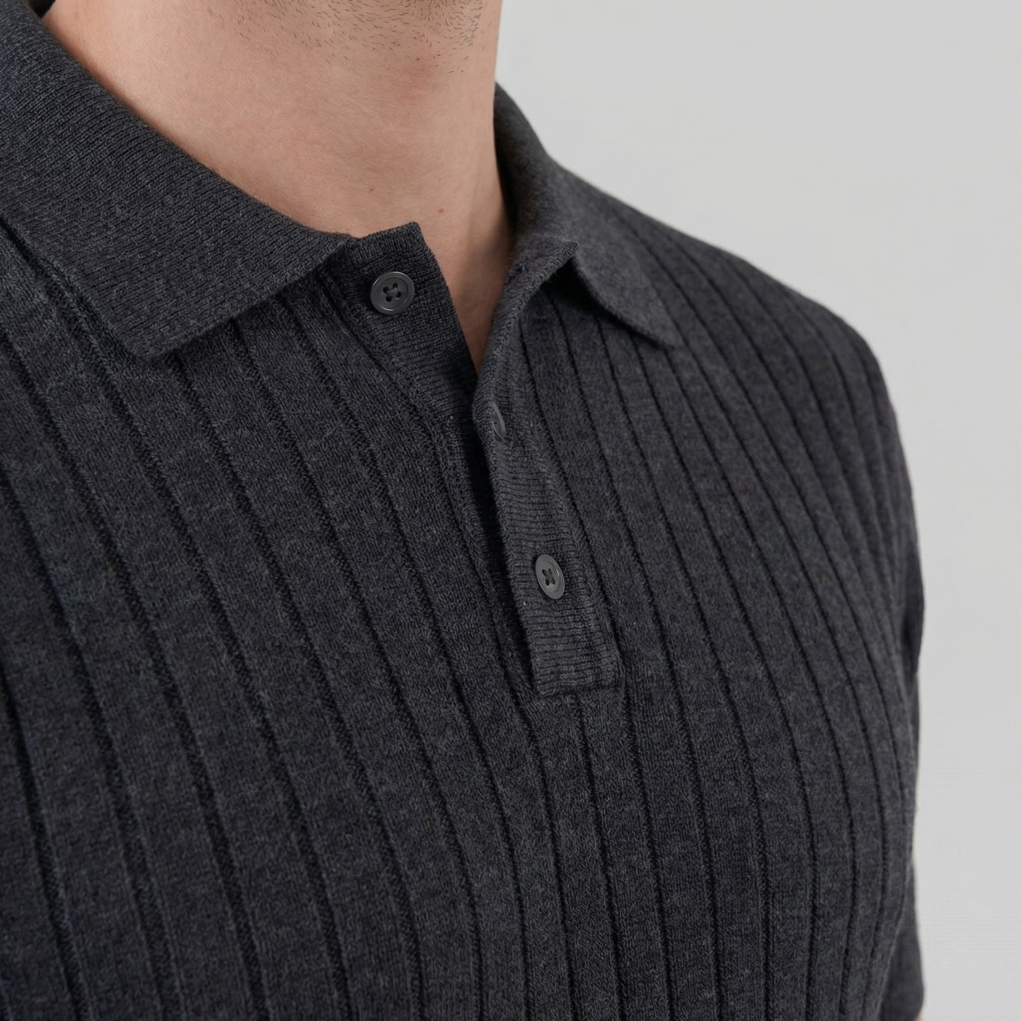 Men's Knit Polo Shirt with Stripes for Casual Wear