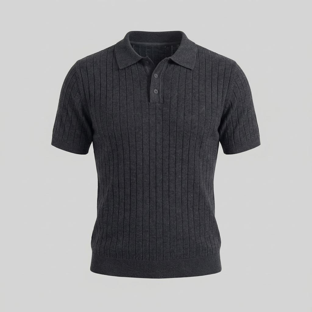Men's Knit Polo Shirt with Stripes for Casual Wear