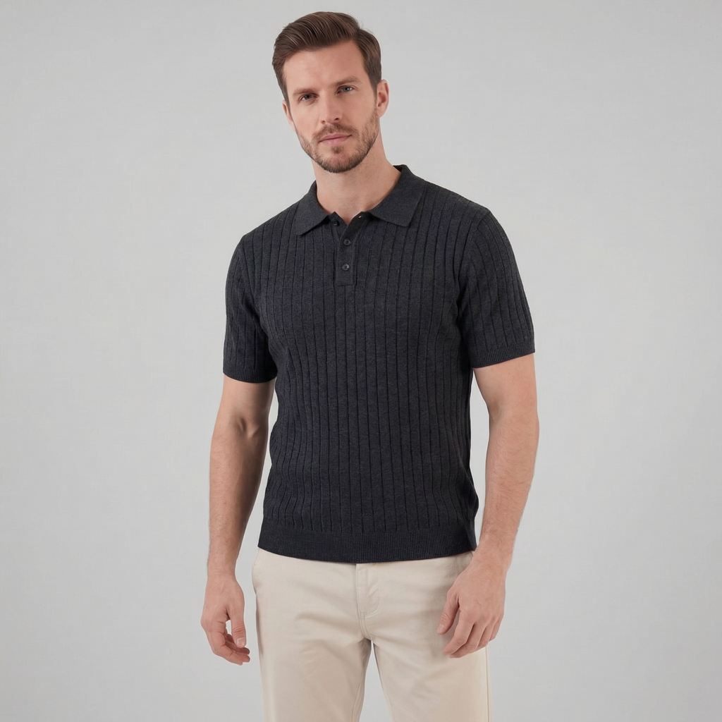 Men's Knit Polo Shirt with Stripes for Casual Wear