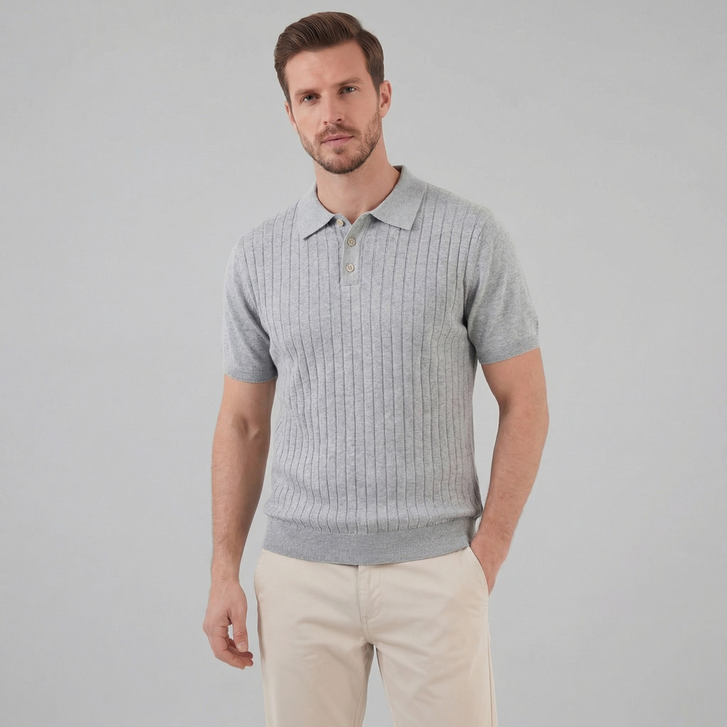 Men's Knit Polo Shirt with Stripes for Casual Wear