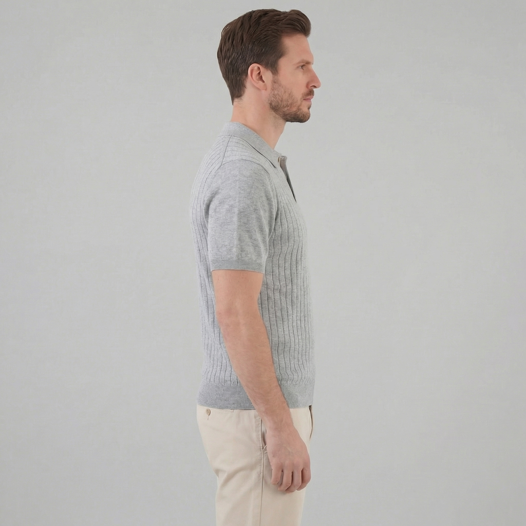 Men's Knit Polo Shirt with Stripes for Casual Wear
