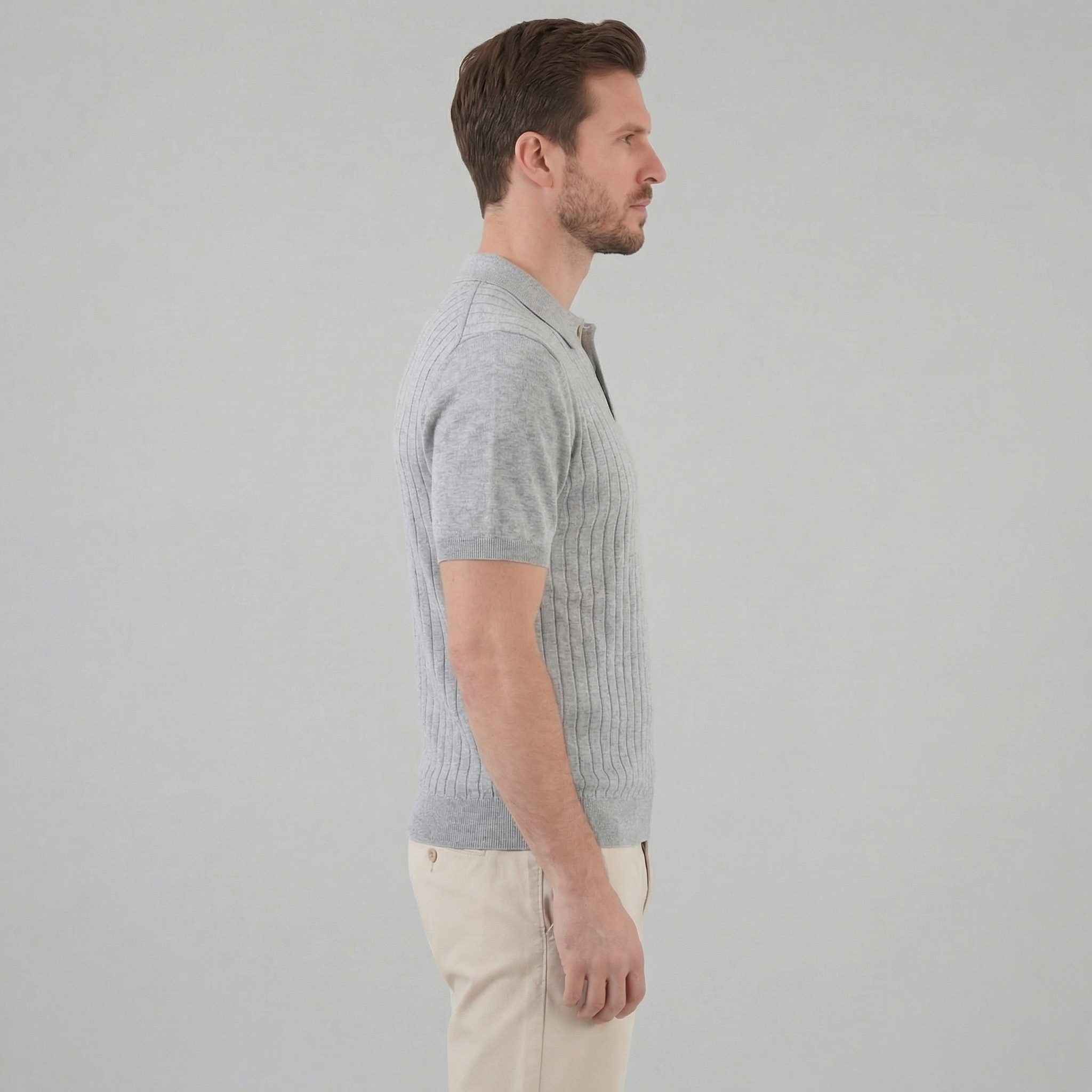 Men's Knit Polo Shirt with Stripes for Casual Wear
