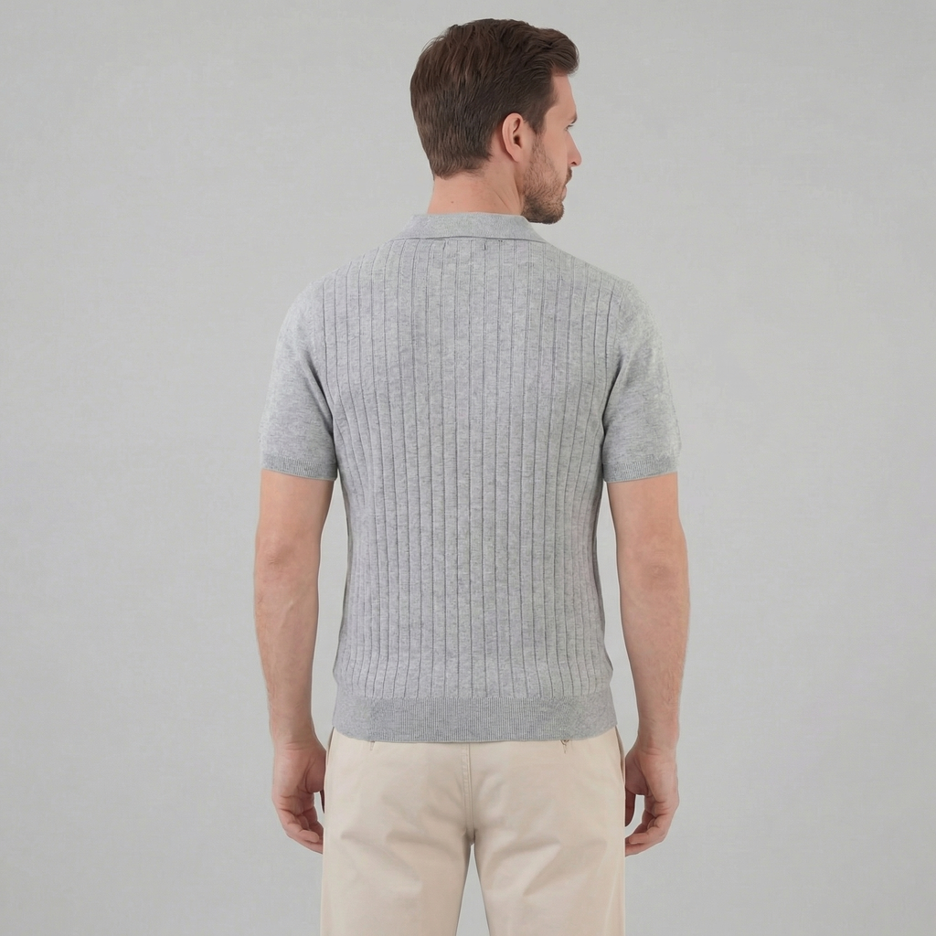 Men's Knit Polo Shirt with Stripes for Casual Wear