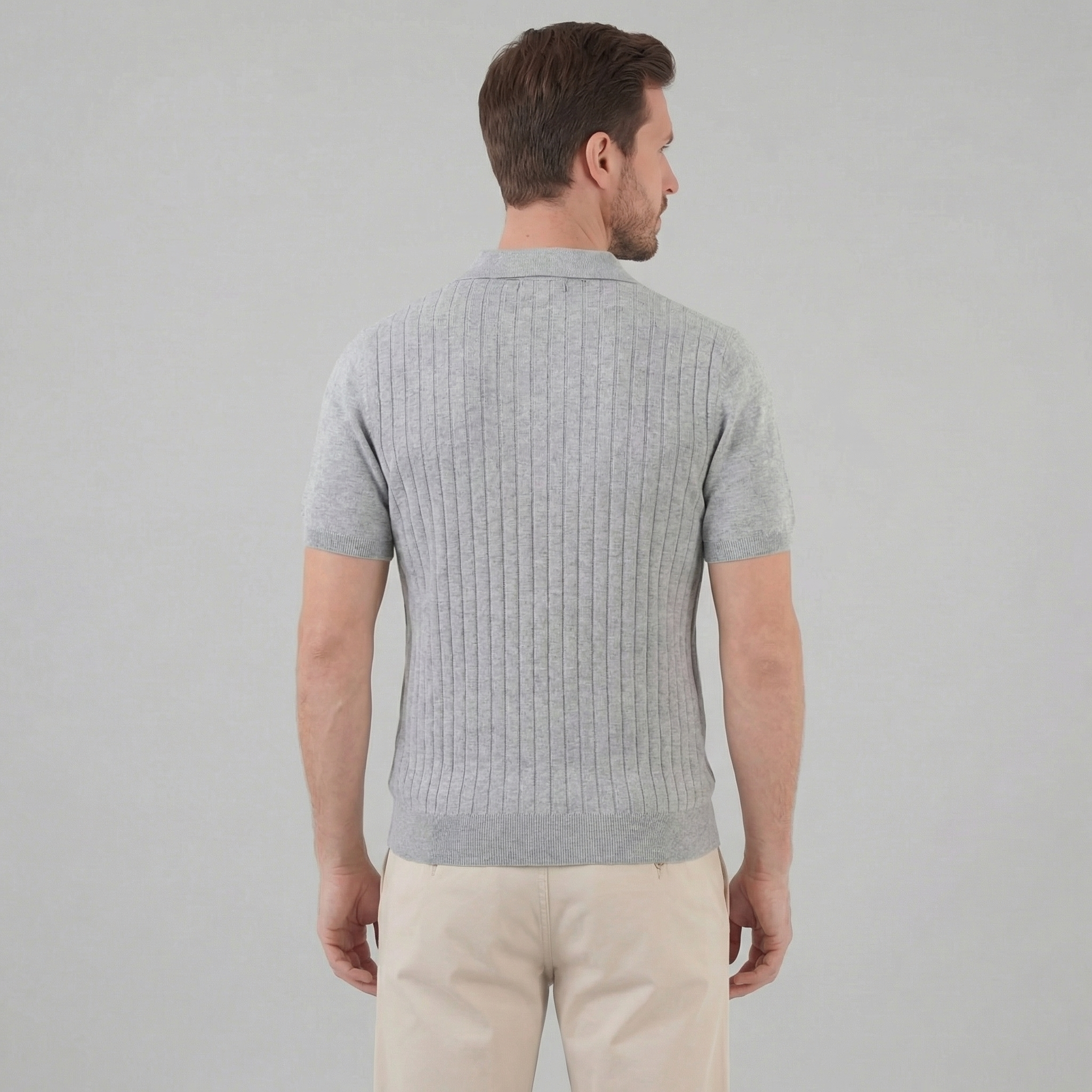 Men's Knit Polo Shirt with Stripes for Casual Wear