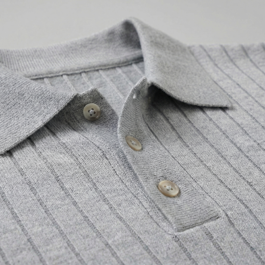 Men's Knit Polo Shirt with Stripes for Casual Wear