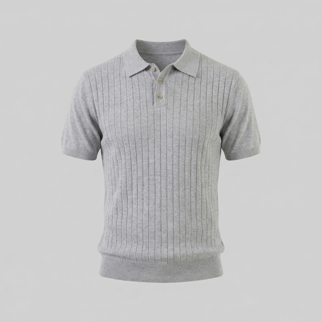 Men's Knit Polo Shirt with Stripes for Casual Wear