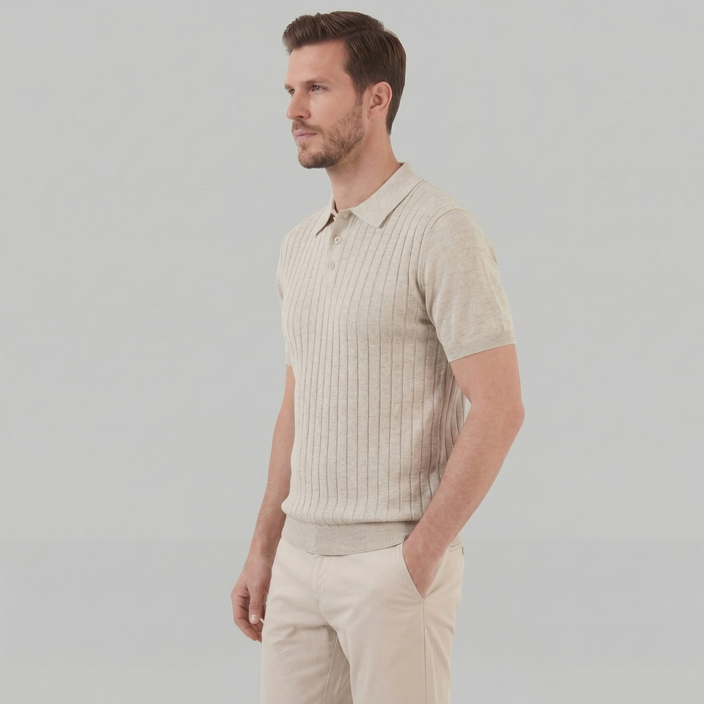 Men's Knit Polo Shirt with Stripes for Casual Wear