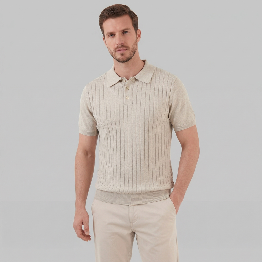 Men's Knit Polo Shirt with Stripes for Casual Wear