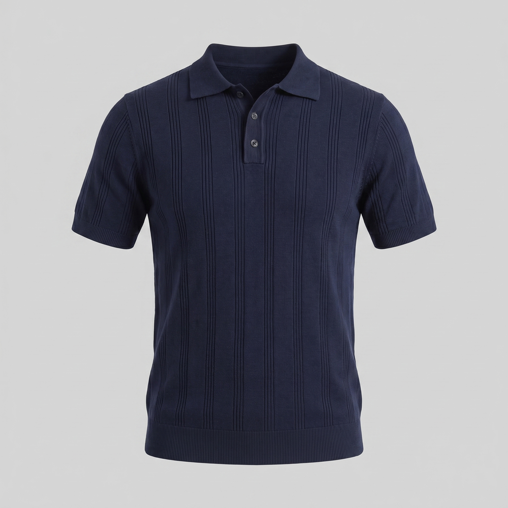 Men's Knit Polo Shirt with Vertical Stripes - Casual Wear for Everyday Use